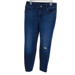 Chico's Jeans Blue Denim Skinny Tapered Leg Distressed Detail Stretch Size 8